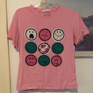 Size Small Over Apparel Pink Smiley Face Tshirt